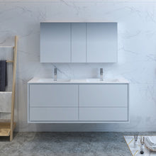 Load image into Gallery viewer, Fresca Catania 60&quot; Glossy White Wall Hung Double Sink Modern Bathroom Vanity w/ Medicine Cabinet- Fresca