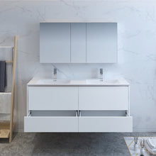 Load image into Gallery viewer, Fresca Catania 60&quot; Glossy White Wall Hung Double Sink Modern Bathroom Vanity w/ Medicine Cabinet- Fresca