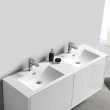 Load image into Gallery viewer, Fresca Catania 60&quot; Glossy White Wall Hung Double Sink Modern Bathroom Vanity w/ Medicine Cabinet- Fresca