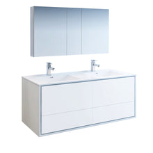 Load image into Gallery viewer, Fresca Catania 60&quot; Glossy White Wall Hung Double Sink Modern Bathroom Vanity w/ Medicine Cabinet- Fresca