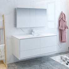 Load image into Gallery viewer, Fresca Catania 60&quot; Glossy White Wall Hung Single Sink Modern Bathroom Vanity w/ Medicine Cabinet- Fresca