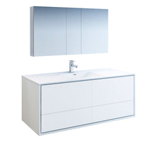 Load image into Gallery viewer, Fresca Catania 60&quot; Glossy White Wall Hung Single Sink Modern Bathroom Vanity w/ Medicine Cabinet- Fresca