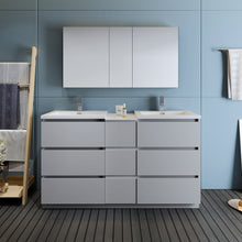 Load image into Gallery viewer, Fresca Lazzaro 60&quot; Gray Free Standing Double Sink Modern Bathroom Vanity w/ Medicine Cabinet- Fresca