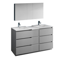 Load image into Gallery viewer, Fresca Lazzaro 60&quot; Gray Free Standing Double Sink Modern Bathroom Vanity w/ Medicine Cabinet- Fresca