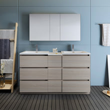 Load image into Gallery viewer, Fresca Lazzaro 60&quot; Gray Wood Free Standing Double Sink Modern Bathroom Vanity w/ Medicine Cabinet- Fresca