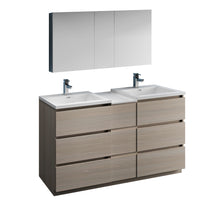 Load image into Gallery viewer, Fresca Lazzaro 60&quot; Gray Wood Free Standing Double Sink Modern Bathroom Vanity w/ Medicine Cabinet- Fresca