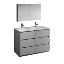 Load image into Gallery viewer, Fresca Lazzaro 48&quot; Gray Free Standing Double Sink Modern Bathroom Vanity w/ Medicine Cabinet- Fresca