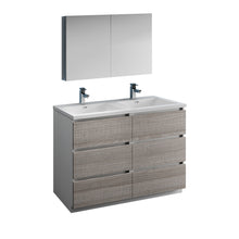 Load image into Gallery viewer, Fresca Lazzaro 48&quot; Glossy Ash Gray Free Standing Double Sink Modern Bathroom Vanity w/ Medicine Cabinet- Fresca