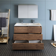 Load image into Gallery viewer, Fresca Lazzaro 48&quot; Rosewood Free Standing Double Sink Modern Bathroom Vanity w/ Medicine Cabinet- Fresca