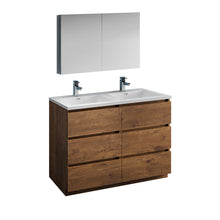 Load image into Gallery viewer, Fresca Lazzaro 48&quot; Rosewood Free Standing Double Sink Modern Bathroom Vanity w/ Medicine Cabinet- Fresca