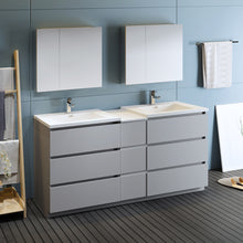 Load image into Gallery viewer, Fresca Lazzaro 72&quot; Gray Free Standing Double Sink Modern Bathroom Vanity w/ Medicine Cabinet- Fresca