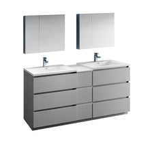 Load image into Gallery viewer, Fresca Lazzaro 72&quot; Gray Free Standing Double Sink Modern Bathroom Vanity w/ Medicine Cabinet- Fresca