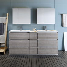 Load image into Gallery viewer, Fresca Lazzaro 72&quot; Glossy Ash Gray Free Standing Double Sink Modern Bathroom Vanity w/ Medicine Cabinet- Fresca