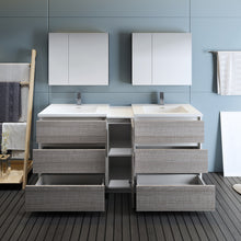 Load image into Gallery viewer, Fresca Lazzaro 72&quot; Glossy Ash Gray Free Standing Double Sink Modern Bathroom Vanity w/ Medicine Cabinet- Fresca