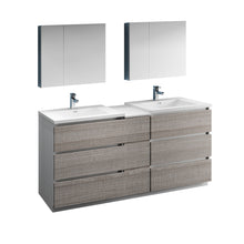 Load image into Gallery viewer, Fresca Lazzaro 72&quot; Glossy Ash Gray Free Standing Double Sink Modern Bathroom Vanity w/ Medicine Cabinet- Fresca