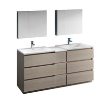 Load image into Gallery viewer, Fresca Lazzaro 72&quot; Gray Wood Free Standing Double Sink Modern Bathroom Vanity w/ Medicine Cabinet- Fresca