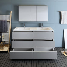 Load image into Gallery viewer, Fresca Lazzaro 60&quot; Gray Free Standing Double Sink Modern Bathroom Vanity w/ Medicine Cabinet- Fresca