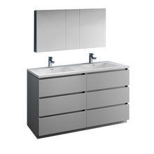 Load image into Gallery viewer, Fresca Lazzaro 60&quot; Gray Free Standing Double Sink Modern Bathroom Vanity w/ Medicine Cabinet- Fresca