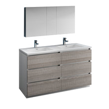 Load image into Gallery viewer, Fresca Lazzaro 60&quot; Glossy Ash Gray Free Standing Double Sink Modern Bathroom Vanity w/ Medicine Cabinet- Fresca