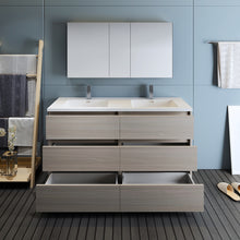 Load image into Gallery viewer, Fresca Lazzaro 60&quot; Gray Wood Free Standing Double Sink Modern Bathroom Vanity w/ Medicine Cabinet- Fresca