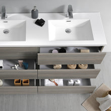 Load image into Gallery viewer, Fresca Lazzaro 60&quot; Gray Wood Free Standing Double Sink Modern Bathroom Vanity w/ Medicine Cabinet- Fresca