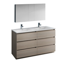 Load image into Gallery viewer, Fresca Lazzaro 60&quot; Gray Wood Free Standing Double Sink Modern Bathroom Vanity w/ Medicine Cabinet- Fresca