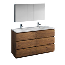 Load image into Gallery viewer, Fresca Lazzaro 60&quot; Rosewood Free Standing Double Sink Modern Bathroom Vanity w/ Medicine Cabinet- Fresca