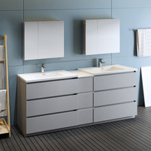 Load image into Gallery viewer, Fresca Lazzaro 84&quot; Gray Free Standing Double Sink Modern Bathroom Vanity w/ Medicine Cabinet- Fresca