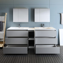 Load image into Gallery viewer, Fresca Lazzaro 84&quot; Gray Free Standing Double Sink Modern Bathroom Vanity w/ Medicine Cabinet- Fresca