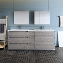 Load image into Gallery viewer, Fresca Lazzaro 84&quot; Glossy Ash Gray Free Standing Double Sink Modern Bathroom Vanity w/ Medicine Cabinet- Fresca