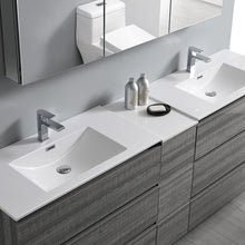 Load image into Gallery viewer, Fresca Lazzaro 84&quot; Glossy Ash Gray Free Standing Double Sink Modern Bathroom Vanity w/ Medicine Cabinet- Fresca
