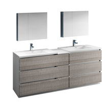 Load image into Gallery viewer, Fresca Lazzaro 84&quot; Glossy Ash Gray Free Standing Double Sink Modern Bathroom Vanity w/ Medicine Cabinet- Fresca