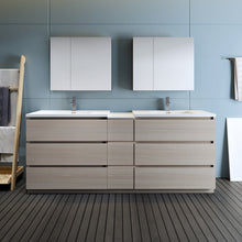Load image into Gallery viewer, Fresca Lazzaro 84&quot; Gray Wood Free Standing Double Sink Modern Bathroom Vanity w/ Medicine Cabinet- Fresca