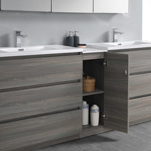 Load image into Gallery viewer, Fresca Lazzaro 84&quot; Gray Wood Free Standing Double Sink Modern Bathroom Vanity w/ Medicine Cabinet- Fresca