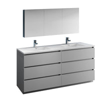 Load image into Gallery viewer, Fresca Lazzaro 72&quot; Gray Free Standing Double Sink Modern Bathroom Vanity w/ Medicine Cabinet- Fresca