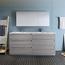Load image into Gallery viewer, Fresca Lazzaro 72&quot; Glossy Ash Gray Free Standing Double Sink Modern Bathroom Vanity w/ Medicine Cabinet- Fresca