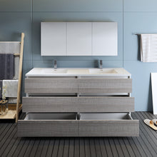 Load image into Gallery viewer, Fresca Lazzaro 72&quot; Glossy Ash Gray Free Standing Double Sink Modern Bathroom Vanity w/ Medicine Cabinet- Fresca
