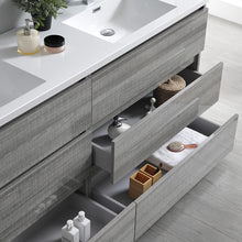 Load image into Gallery viewer, Fresca Lazzaro 72&quot; Glossy Ash Gray Free Standing Double Sink Modern Bathroom Vanity w/ Medicine Cabinet- Fresca