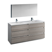 Load image into Gallery viewer, Fresca Lazzaro 72&quot; Glossy Ash Gray Free Standing Double Sink Modern Bathroom Vanity w/ Medicine Cabinet- Fresca