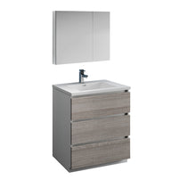 Load image into Gallery viewer, Fresca Lazzaro 30&quot; Glossy Ash Gray Free Standing Modern Bathroom Vanity w/ Medicine Cabinet- Fresca
