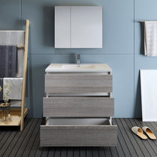 Load image into Gallery viewer, Fresca Lazzaro 36&quot; Glossy Ash Gray Free Standing Modern Bathroom Vanity w/ Medicine Cabinet- Fresca