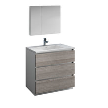 Load image into Gallery viewer, Fresca Lazzaro 36&quot; Glossy Ash Gray Free Standing Modern Bathroom Vanity w/ Medicine Cabinet- Fresca
