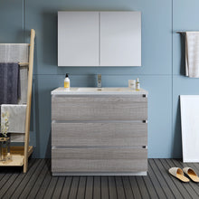 Load image into Gallery viewer, Fresca Lazzaro 42" Glossy Ash Gray Free Standing Modern Bathroom Vanity w/ Medicine Cabinet- Fresca