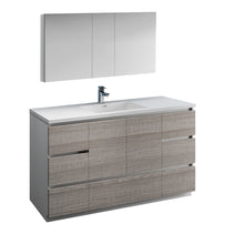 Load image into Gallery viewer, Fresca Lazzaro 60&quot; Glossy Ash Gray Free Standing Single Sink Modern Bathroom Vanity w/ Medicine Cabinet- Fresca