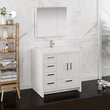 Load image into Gallery viewer, Fresca Imperia 36&quot; Glossy White Free Standing Modern Bathroom Vanity w/ Medicine Cabinet- Left Version- Fresca