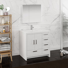 Load image into Gallery viewer, Fresca Imperia 36&quot; Glossy White Free Standing Modern Bathroom Vanity w/ Medicine Cabinet - Right Version- Fresca