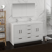 Load image into Gallery viewer, Fresca Imperia 60&quot; Glossy White Free Standing Double Sink Modern Bathroom Vanity w/ Medicine Cabinet- Fresca