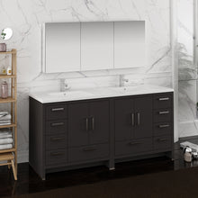 Load image into Gallery viewer, Fresca Imperia 72&quot; Dark Gray Oak Free Standing Double Sink Modern Bathroom Vanity w/ Medicine Cabinet- Fresca