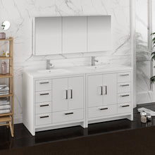 Load image into Gallery viewer, Fresca Imperia 72&quot; Glossy White Free Standing Double Sink Modern Bathroom Vanity w/ Medicine Cabinet- Fresca