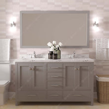 Load image into Gallery viewer, Virtu USA Caroline Avenue 60&quot; Double Bath Vanity in Cashmere Gray with White Quartz Top and Round Sinks with Brushed Nickel Faucets with Matching Mirror- Virtuusa